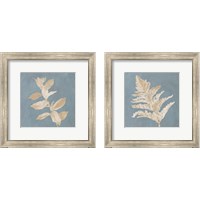 Framed Tan Leaf on Blue Square 2 Piece Framed Art Print Set