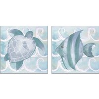 Framed 'Azure Sea Creatures  2 Piece Art Print Set' border=
