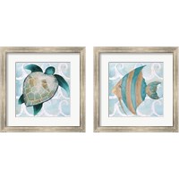 Framed 'Sea Creatures on Waves  2 Piece Framed Art Print Set' border=