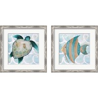 Framed 'Sea Creatures on Waves  2 Piece Framed Art Print Set' border=