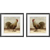 Framed 'Rooster on Damask  2 Piece Framed Art Print Set' border=