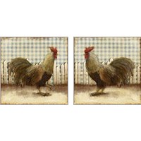Framed 'Rooster on Damask  2 Piece Art Print Set' border=