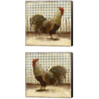 Framed 'Rooster on Damask  2 Piece Canvas Print Set' border=