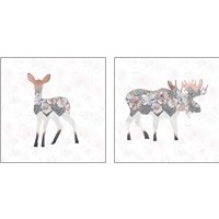 Framed 'Floral Animal Forest 2 Piece Art Print Set' border=