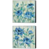 Framed 'Brushy Blue Flowers  2 Piece Canvas Print Set' border=