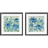 Framed 'Brushy Blue Flowers  2 Piece Framed Art Print Set' border=