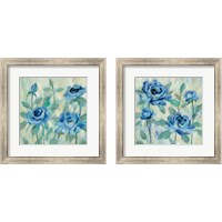 Framed 'Brushy Blue Flowers  2 Piece Framed Art Print Set' border=