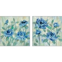 Framed Brushy Blue Flowers  2 Piece Art Print Set