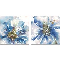 Framed Blue Watercolor Poppy Close Up 2 Piece Art Print Set