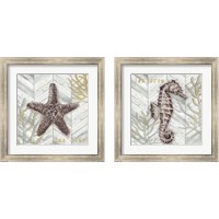 Framed 'Gray Gold Chevron Sea Life 2 Piece Framed Art Print Set' border=
