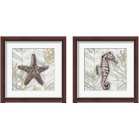 Framed 'Gray Gold Chevron Sea Life 2 Piece Framed Art Print Set' border=