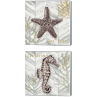 Framed 'Gray Gold Chevron Sea Life 2 Piece Canvas Print Set' border=