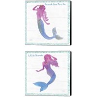 Framed 'Mermaid Friends 2 Piece Canvas Print Set' border=