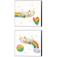 Framed 'Rainbow Caticorn 2 Piece Canvas Print Set' border=