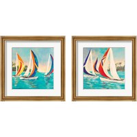 Framed 'Sunset Sails 2 Piece Framed Art Print Set' border=