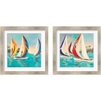 Framed 'Sunset Sails 2 Piece Framed Art Print Set' border=