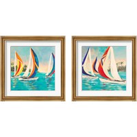 Framed 'Sunset Sails 2 Piece Framed Art Print Set' border=