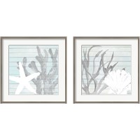 Framed 'Sea Life on Blue Wood 2 Piece Framed Art Print Set' border=