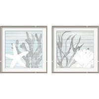 Framed 'Sea Life on Blue Wood 2 Piece Framed Art Print Set' border=
