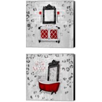 Framed 'Red Antique Mirrored Bath Square 2 Piece Canvas Print Set' border=