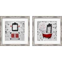 Framed 'Red Antique Mirrored Bath Square 2 Piece Framed Art Print Set' border=