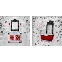 Framed 'Red Antique Mirrored Bath Square 2 Piece Art Print Set' border=