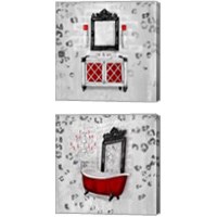 Framed 'Red Antique Mirrored Bath Square 2 Piece Canvas Print Set' border=
