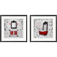 Framed Red Antique Mirrored Bath Square 2 Piece Framed Art Print Set