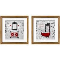 Framed 'Red Antique Mirrored Bath Square 2 Piece Framed Art Print Set' border=