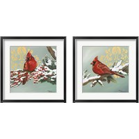 Framed Winter Red Bird 2 Piece Framed Art Print Set