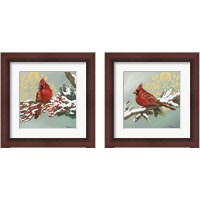 Framed 'Winter Red Bird 2 Piece Framed Art Print Set' border=