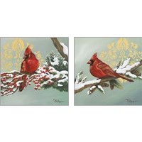Framed 'Winter Red Bird 2 Piece Art Print Set' border=