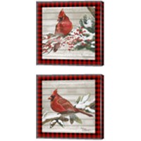 Framed 'Winter Red Bird 2 Piece Canvas Print Set' border=