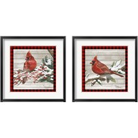 Framed 'Winter Red Bird 2 Piece Framed Art Print Set' border=