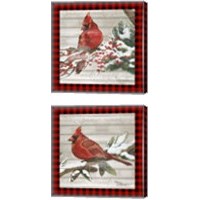 Framed Winter Red Bird 2 Piece Canvas Print Set