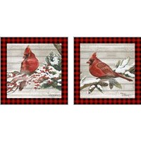 Framed 'Winter Red Bird 2 Piece Art Print Set' border=