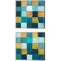 Framed Teal and Gold Rural Facade 2 Piece Canvas Print Set