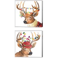 Framed Christmas Light Reindeer Hat 2 Piece Canvas Print Set