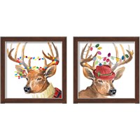 Framed 'Christmas Light Reindeer Hat 2 Piece Framed Art Print Set' border=