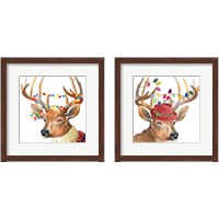 Framed 'Christmas Light Reindeer Hat 2 Piece Framed Art Print Set' border=