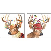 Framed Christmas Light Reindeer Hat 2 Piece Art Print Set