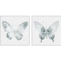 Framed 'Grey Watercolor Butterflies 2 Piece Art Print Set' border=