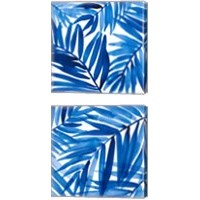 Framed 'Blue Palm Design 2 Piece Canvas Print Set' border=
