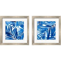 Framed 'Blue Palm Design 2 Piece Framed Art Print Set' border=