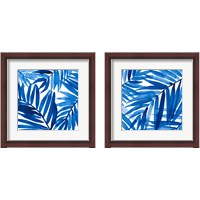 Framed 'Blue Palm Design 2 Piece Framed Art Print Set' border=