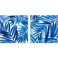 Framed 'Blue Palm Design 2 Piece Art Print Set' border=