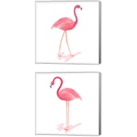 Framed 'Flamingo Walk 2 Piece Canvas Print Set' border=
