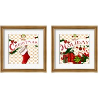 Framed 'Gold Christmas Cheer 2 Piece Framed Art Print Set' border=