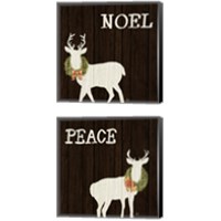 Framed 'Wooden Deer with Wreath 2 Piece Canvas Print Set' border=