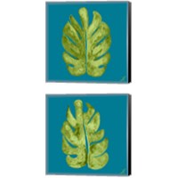 Framed 'Leaf On Teal 2 Piece Canvas Print Set' border=